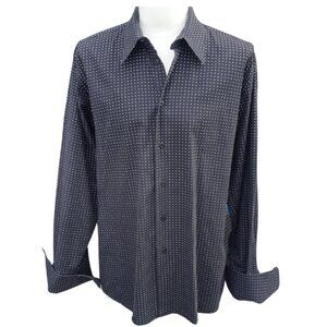 Daniel Hechter SZ 16 French Cuff Cotton Shirt Black w/ Fine White Polka Dots